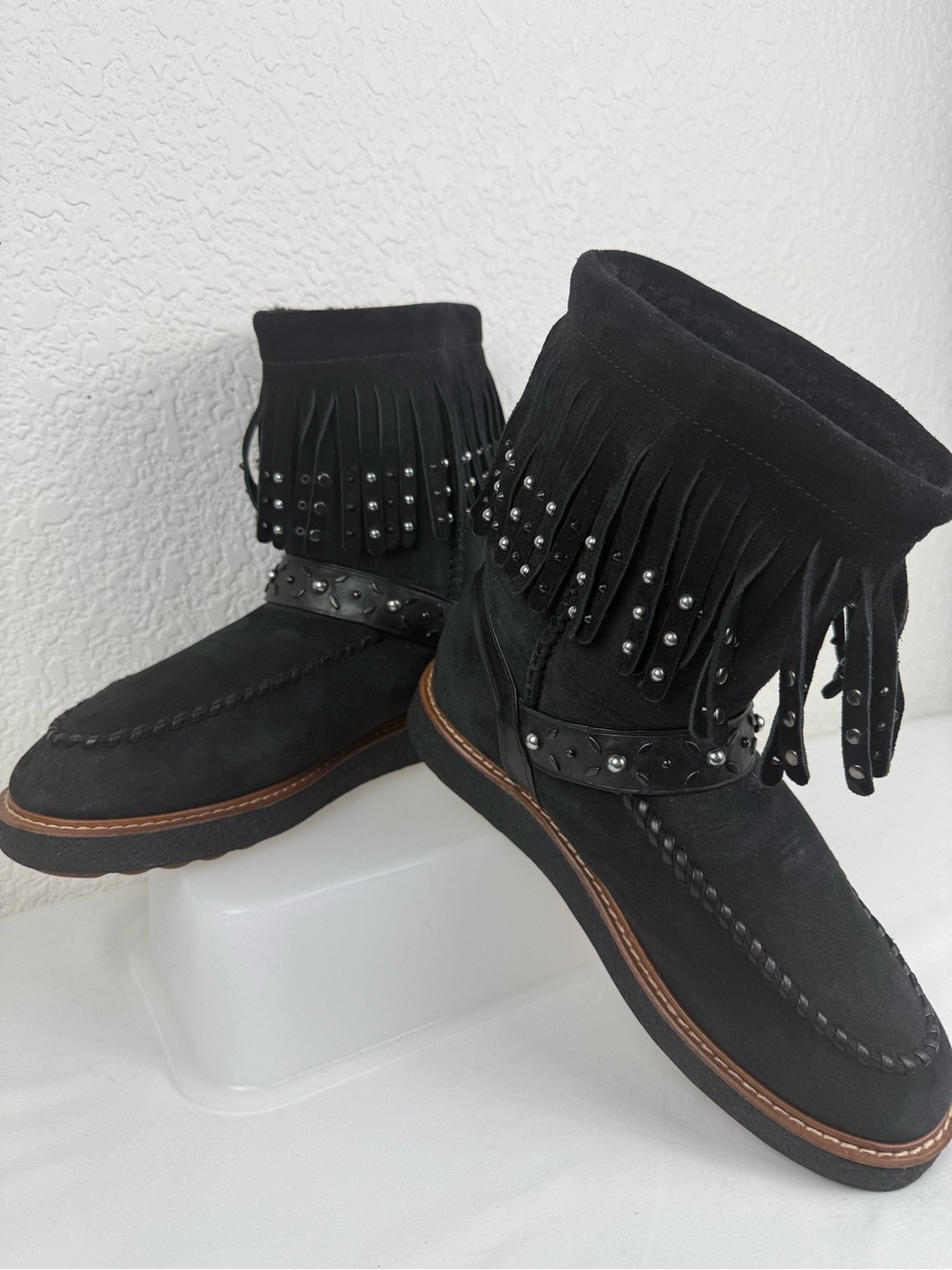 Coach | Roccasin | Shearling Fringe Boots | Black Suede | Women's 9B - Picture 8 of 11